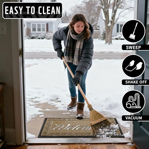 Yimobra Welcome Mat, Heavy Duty Sturdy Door Mats for Home Entrance Outdoor Indoor, Front Doormat for Outside Patio Floor Entry Porch Garage Office, Waterproof, Low Profile, 36x24, Brown - color: Brown, size: 36x24 Inch