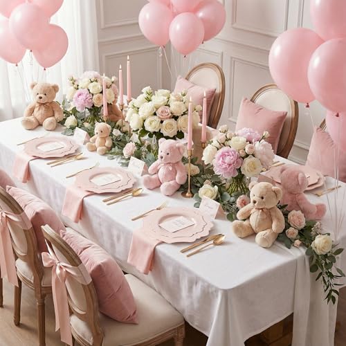 COLOSUS 100 pcs Pink Plastic Plates Set, Nice Disposable Plates,Pink Disposable plates Set for 50 Guest include 50 Dinner Plate 10.5 &50Dessert plates 8.25 for Party,Wedding, Birthday,Mother's Day - color: Pink
