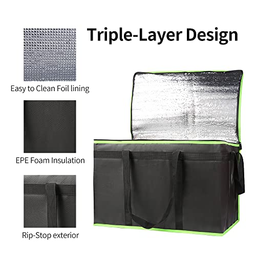 Bodaon 4-Pack Cooler Insulated Food Delivery Bag, Rideshare Delivery Bag, XXX-Large Thermal Bags for Catering/Hot Pizza, Travel/Camping/Picnic/Grocery Reusable Warmer Frozen, Black-Green Edge - color: Black-green Edge, size: XXX-Large