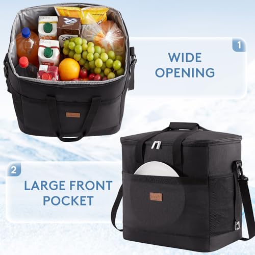 Lifewit Cooler Bag 30/50/60 Cans Collapsible and Insulated Large Lunch Bag Leakproof Soft Cooler Portable Tote for Camping/BBQ/Family Outdoor Activities - color: Black, size: 60-Can(40L)