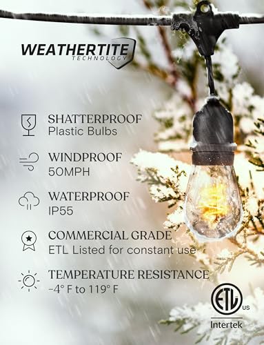 Brightech Ambience Pro - Waterproof LED Outdoor String Lights - 15 Bulbs, Dimmable 2W Vintage Spiral Edison Bulbs - 48 Ft Commercial Grade Patio Lights Cafe Ambience in Your Backyard - style: 48 Foot - Spiral Bulbs - Soft White (2700K)