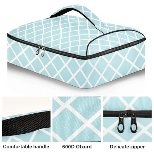 Casserole Carriers for Hot or Cold Food Reusable Casserole Dish Carrier Insulated Thermal Large Capacity Durable Perfect for Party Camping Family Gatherings Yellow Fish - color: Blue Grid Lines