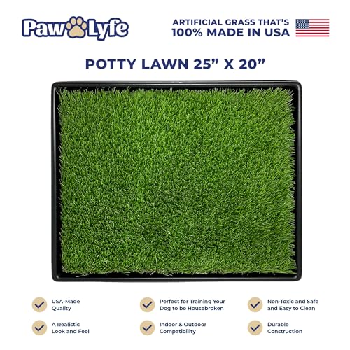 PawLyfe Potty Lawn - 20"x25" Artificial Grass Patch with Tray - Indoor and Outdoor Reusable Grass Pee Pad for Dog Training - Non-Toxic - Easy to Clean - Perfect for Apartments and on Balcony or Porch
