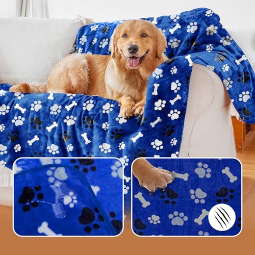 Dog Blanket Paw Bone Pattern 1 Pack 2 Super Soft Warm Flannel Sofa Cover Car Bed Protector, Urine Proof Washable Outdoor Pet Blanket for Puppy Large Dogs & Cats,60"*50" Blue - color: Blue|paw Bone, size: 60*50 inch (Pack of 2)