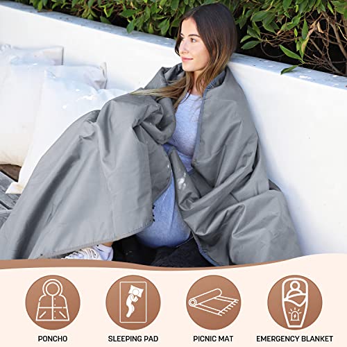 Tirrinia Waterproof Outdoor Blanket with Sherpa Lining, Windproof Triple Layers Warm Comfy Foldable for Camping Stadium, Beach, Picnic, Grass, Concerts, Car, Dog, 51''X 59'' & 59''X 80'' - color: Sliver/Grey, size: 59” X 80”