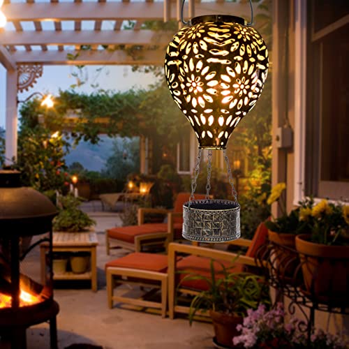 Hot Air Balloon Solar Lantern,Hanging Lantern Outdoor Waterproof Decorative Metal LED Solar Lights for Trees Patio Garden Yard Porch Decor, Gold - style: Gold