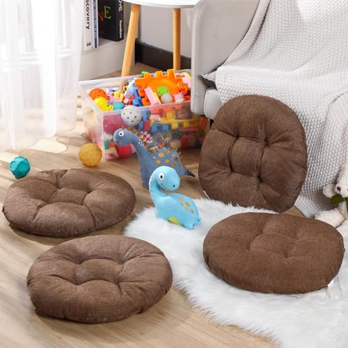 Fumete 8 Pcs 16 Inch Round Floor Cushions for Kids and Toddlers, Flexible Seating Classroom Furniture Floor Pillow for Home, Daycare, Preschool, Yoga and Meditation (Brown) - color: Brown