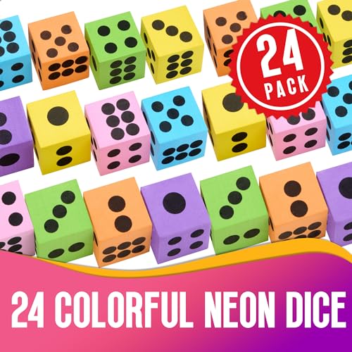 Neon Big Foam Dice Set - 24-Pack, Jumbo, and Colorful Dice for Kids - Ideal for Boosting Math Skills, Great Gifts, and Party Fun - style: 24 Pack