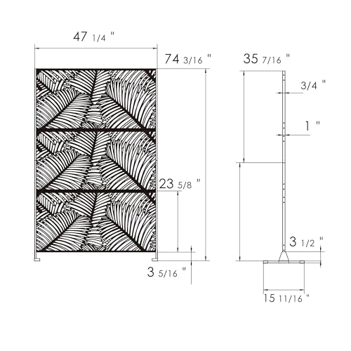 Kozyard Metal Privacy Screen 74" H x 47.2" W Decorative Outdoor Divider with Stand Panels Freestanding Screen Set for Deck Patio Balcony Garden Outdoor&Indoor (Black/Palm Leaf) - color: Black/Palm Leaf