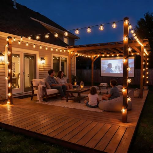 RTTY Outdoor String Lights 100 FT, Patio Light for Outside, Waterproof G40 Shatterproof LED Bulbs, Dimmable Hanging Connectable Globe Lighting for Backyard, Porch, Bistro, Balcony, Party, Warm White - size: 100FT