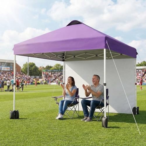Garvee 10x10 Pop Up Canopy, Easy Up Outdoor Canopy Tent with Removable Sidewall, Portable Instant Commercial Tent Shelter with Vented Roof Roller Bag for Camping Picnic Beach, Purple