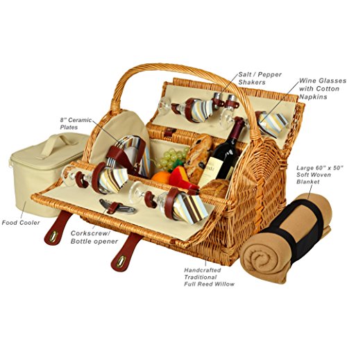 Picnic at Ascot Yorkshire Willow Picnic Basket with Service for 4 with Blanket - London Plaid