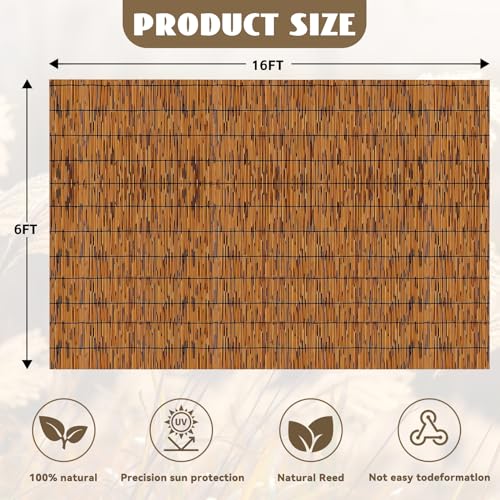 KOIUEYW Bamboo Reed Fencing, Light Russet Bamboo Fence Rolls 6 Feet High, Decorative Privacy Screen Reed Curtains for Patio Balcony Garden Backyard Outdoor, 6 x 16 FT - color: Light Russet, size: 6 x 16 FT
