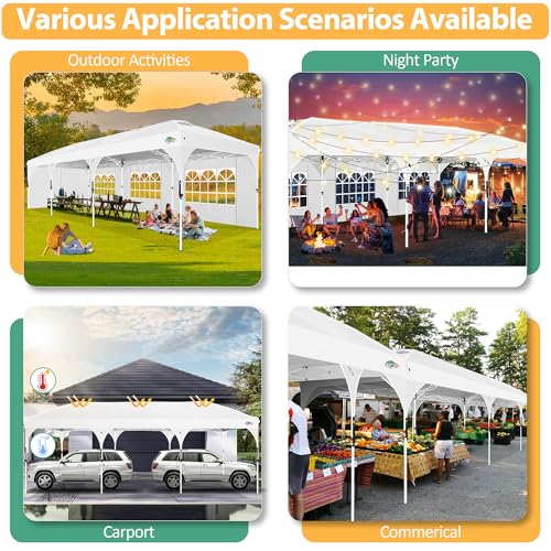 COBIZI 10x30 Pop Up Canopy Tent with Patented Center-Lock, Easy Setup Party Tent with 5 Removable Sidewalls, Wheeled Bag, Ventilated Top, for Wedding Backyard Event, White - color: White, size: 10x30ft With 5 Sidewalls
