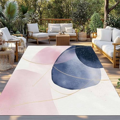 Outdoor Rug 6x9ft, Boho Pink Color Block Indoor Area Rug for Patio Backyard Deck Large Floor Mat, Abstract Geometric Nordic Style Non-Slip Outside Carpet Balcony Porch Camping Rugs Picnic Mat - size: 6' x 9' (Rectangular)