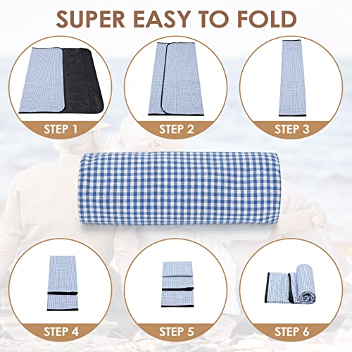 Picnic Baskets for 2, Picnic Basket with Waterproof Blanket, Picnic Basket Set with Washable Beach Mat & Large Insulated Cooler Compartment, Handmade Natural Wicker Hamper for Camping, Outdoor Party - style: BlueCheck-2P