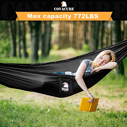 Covacure Camping Hammock - Lightweight Double Hammock, Hold Up to 772lbs, Portable Hammocks for Indoor, Outdoor, Hiking, Camping, Backpacking, Travel, Backyard, Beach (Black) - color: Black