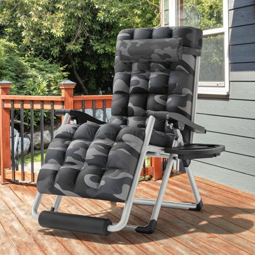 MoNiBloom 29-Inch Oversized Zero Gravity Lounge Chair with Cushion, Padded Patio Anti Gravity Recliner, XL Foldable Outdoor Lounger, Headrest and Footrest for Beach Camping, Camouflage - color: Camouflage, size: 29-Inch with Footrest 1-Pack