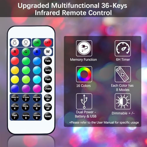OMIKA 2 Pack LED Fairy Lights 33FT 100 LEDs Battery Operated String Light, Waterproof Multi Color Changing Fairy Lights with Remote for Indoor Outdoor Patio Wedding Party Xmas Bedroom Decoration - color: 16 RGB Colors (Battery+USB), size: 33 ft 100 LEDs-2