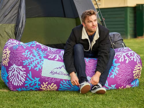 AlphaBeing Inflatable Lounger Air Sofa, Portable Inflatable Couch Mesh Hollow Air Hammock Anti Leakage Air Chair for Outdoor Camping Beach Traveling - color: Coral Purple