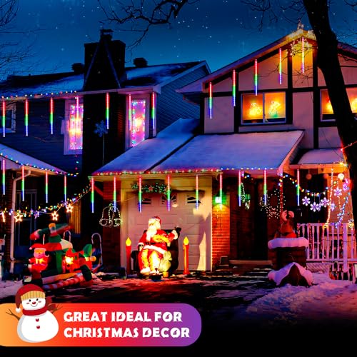 JMEXSUSS 2 Pack Solar Meteor Shower Lights, 16 Tube 288 LED Multicolor Meteor Christmas Lights, Solar Christmas Lights Outdoor Waterproof for Tree Christmas Decorations - color: Multicolor, size: 2*144LED