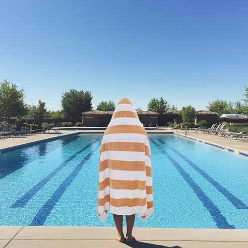 COTTON CRAFT Hooded Beach Towel – Oversized 39 x 68 Towel with Hood for Adults - 100% Ringspun Cotton Velour Terry Towel - 450 GSM Super Soft Plush Absorbent Quick Dry Bath Wrap – Cabana Stripe Linen - color: Cabana Stripe - Linen, size: 1 Pack - 39x68 Ho
