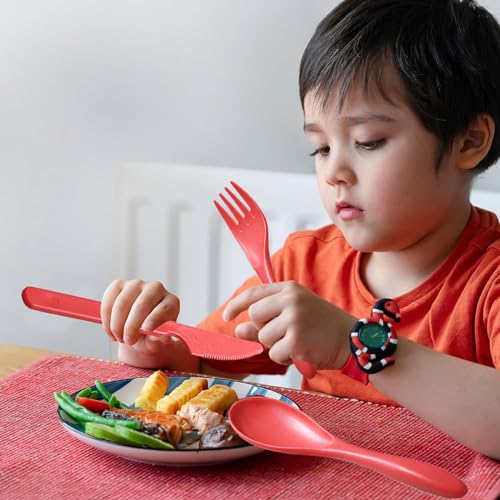 Reusable Travel Utensils Set with Case, 2 Sets Wheat Straw Portable Plastic Fork Spoons Knife Cutlery, Camping Eco-Friendly BPA Free Tableware for Kids Adults Work Picnic or Daily Use (Red) - color: 2 Red