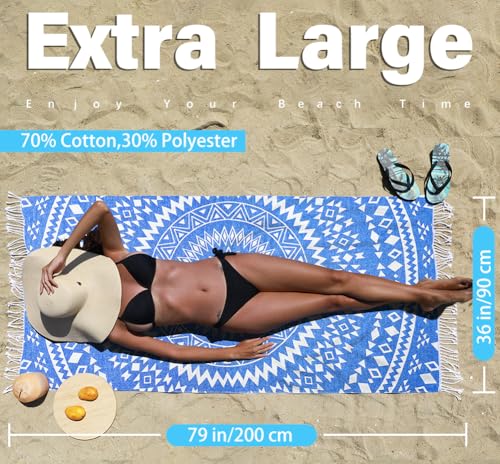Widdonen 2 Pack Turkish Beach Towel Quick Dry Absorbent Cotton Lightweight Thin Bathroom Bath Pool Swim Towels Extra Large Oversized Sand Free Beach Accessories Essentials Stuff Cloud Adults Gift - color: 2 Pack Blue Mandala Yellow Mandala, size: X-large(