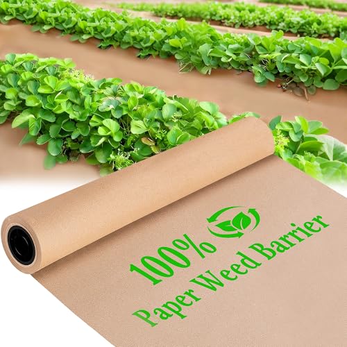 DECOHS 4 x 50 Ft Biodegradable Paper Weed Barrier- Heavy Duty Biodegradable Garden Bed Grass- Garden Paper Weed Control Barrier Weed Grass Blocker for Outdoor Garden Lawn - color: 4x50ft