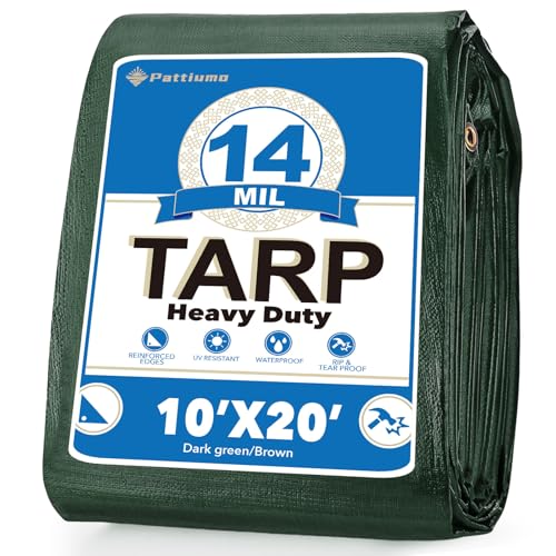 Pattiumo Tarp Waterproof 10 X 20 FT 14 Mil Heavy Duty Tarp Multipurpose Tarps Heavy Duty Waterproof Protective Cover UV All Weather Resistant for Shelter Camping, Green/Brown - color: Green/Brown, size: 10x20ft