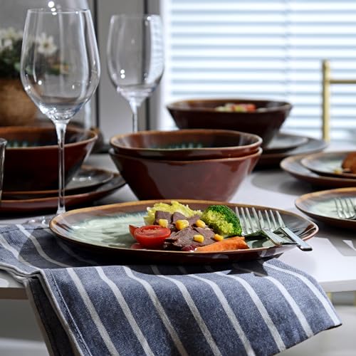Melamine Dinnerware Sets,12Pcs Plate and Bowl Set,Unbreakable and Lightweight Dish Set,Great for Camping and RV,BPA free,Dishwasher Safe(Sandy Brown) - color: Sandy Brown