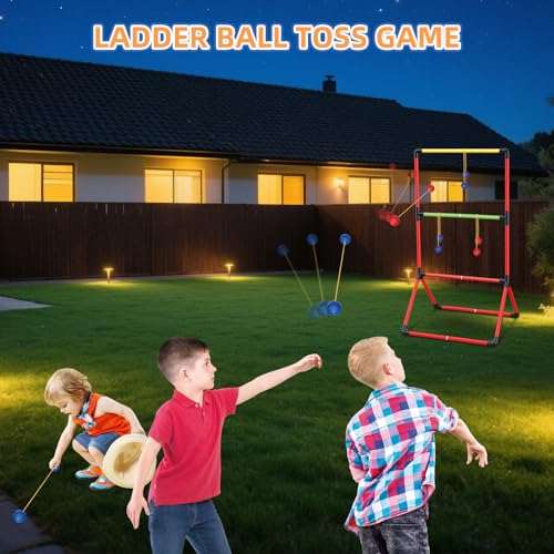 Backyard Lawn Games for Adults Kids - 3-in-1 Yard Pong with 6 Light Up Basket, Ladder Ball and Bean Bag Toss Game - Outdoor Yard Tailgate Game for Family Parties