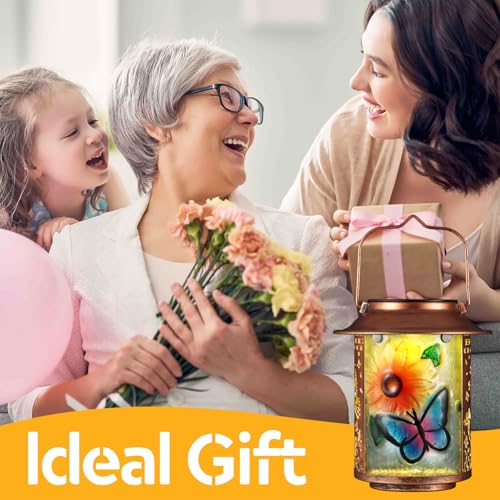 Butterfly Solar Lanterns Outdoor Waterproof, Birthday Gifts for Women Mom Grandma , Metal Garden Decor Hanging Solar Lights Outside Decorative for Yard Patio Backyard Porch Decorations(Sunflower) - style: Butterfly+Sunflower