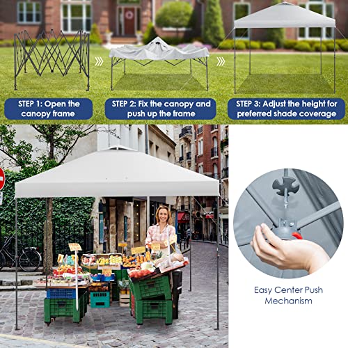 Tangkula 10x10 Ft Pop Up Canopy, Easy Set-up Instant Tent with Center Lock, Carry Bag, Rotatable Feet, 8 Stakes, 4 Ropes, Outdoor Canopy Tent for Beach, Camp, Patio, Market (White) - color: White, size: 10x10FT