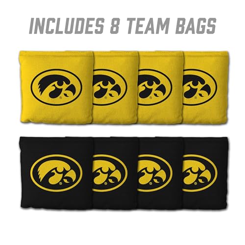 YouTheFan Officially-Licensed NCAA Set of 8 Cornhole Bags - All Weather Dual Sided Slide & Stop - Regulation Size with Carry case - color: Iowa Hawkeyes