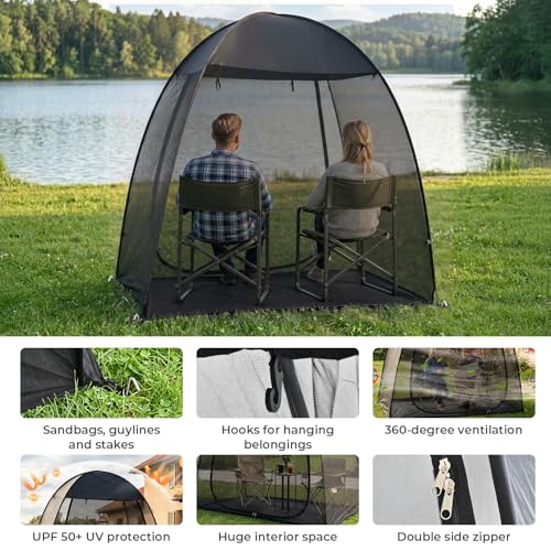 Alvantor® Pop Up Screen House Tent, Snap-fit Mesh Screen Gazebo with Peaked Roof, Portable Screen Room Canopy Shelter with Sandbags for Camping, Backyard, Picnic - color: Black