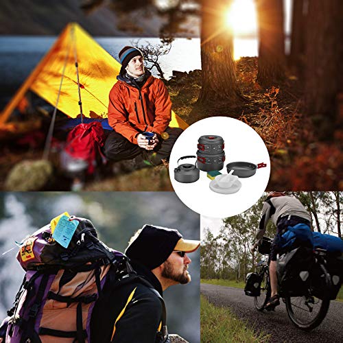 Bulin 24/13/11/8PCS Camping Cookware pots and Pans Backpacking Cooking Set Lightweight Cookware Mess kit Outdoor Cook Gear for Family Hiking Picnic - color: BLACK-13PCS