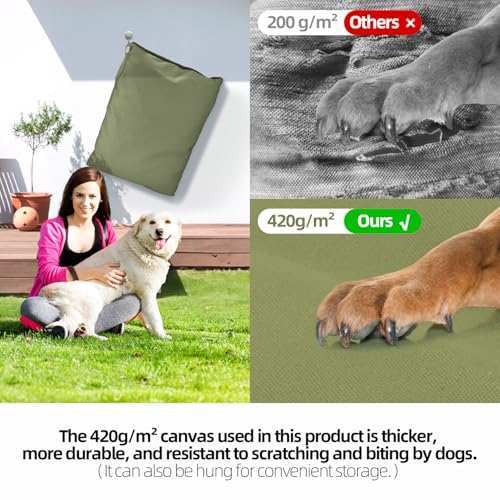 Sytopia 42 Inch Canvas Indestructible Outdoor Dog Bed for Extra Large Dogs, Chew Proof Dog Bed with Waterproof Washable Removable Cover, Great Pet Gift Indoor Patio Pet Pad for Crate, Green - color: Green, size: X-large