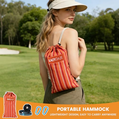 Lazy Daze Hammocks Double Brazilian Cotton Hammock, Extra Large Portable Outdoor Camping Hammock with Tree Straps & Travel Bag for Backyard Patio Poolside Indoor, 550lbs Capacity, Red Stripe - color: Red Stripe