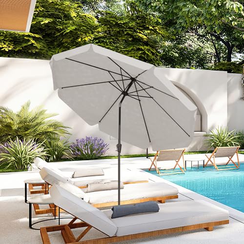 JEAREY 9 FT Patio Umbrella Outdoor, Table Umbrellas Market Umbrella w/Push Button Tilt/Crank, 8 Sturdy Ribs(Fog Gray) - color: Fog Gray
