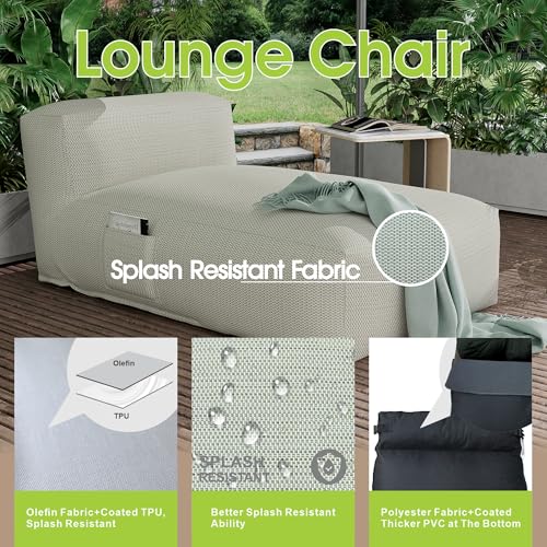 Dineli Chaise Lounge Chair Outdoor Bed Lounger Outdoor Couch Sofa for Pool Comfy Patio Furniture Foam Filling Bean Bed Chair Lazy Sofa for Outside, Water-Resistant Sunbed (Light Green, 59'' Length) - color: Light Green, 59'' Length