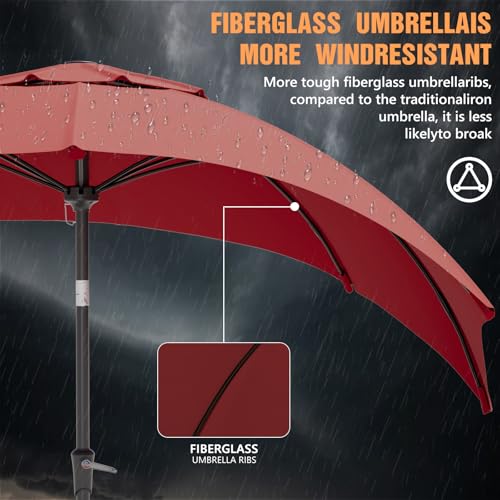 Outdoor Patio Umbrella, Table Umbrella with Push Button Tilt and Crank, 8 Ribs Market Umbrella - color: Red-Fiberglass Ribs, size: 10FT