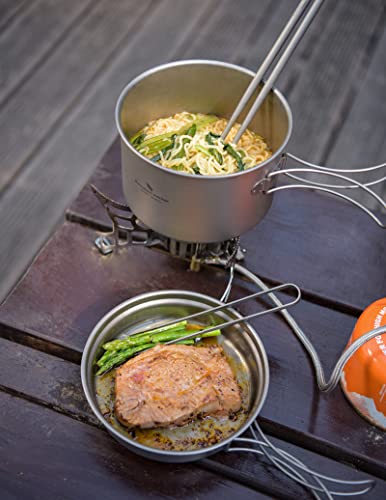 Boundless Voyage Outdoor Titanium Pot with Pan Set with Collapsible Folding Handle for Outdoor Camping Cooking Hiking Backpacking Portable Cookware - color: 1200ml+500ml