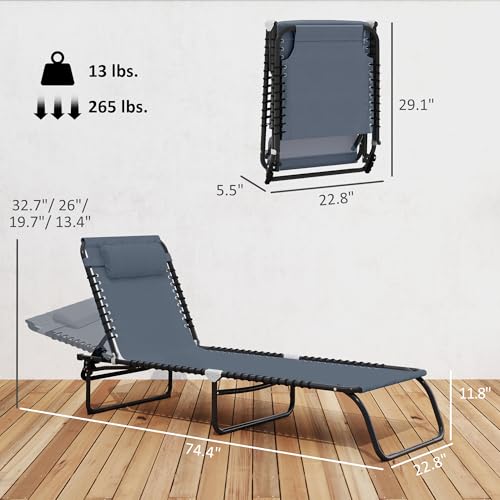 Outsunny Folding Chaise Lounge Chair, Patio Sun Tanning Chair, Outdoor Chaise Lounger with 4-Position Reclining Back, Breathable Mesh Seat for Beach, Poolside, Yard, Gray - color: Grey, size: 1 Pack