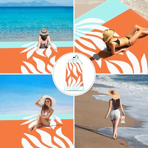 Beach Blanket Waterproof Sandproof, 78”x 86” Outdoor Beach Mat for 1-4 Adults, Quick Drying Foldable Sandfree Picnic Blanket with Stakes & Pockets for Travel, Camping, Hiking, Festival - color: Coral Blue, size: 6.5x7.2 FT (1～4 person)