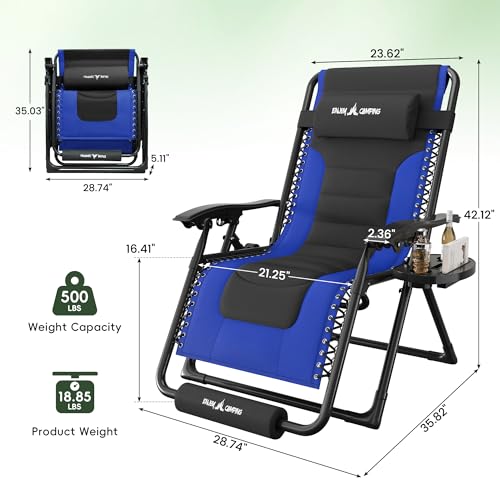 Amopatio Zero Gravity Reclining Patio Chair,XL Foldable Lounge Chair with Removable Cup Holder/Headrest/Footrest,500LBS Capacity, Portable for Outdoor Patio Pool Backyard - color: Blue-black, style: 29in-1pc