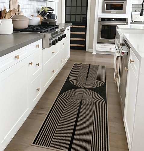 Rugalia Easy Jute Rainbow Runner Rug, 2x6 Black Washable Rugs Runner for Hallway Non-Slip Boho Farmhouse Kitchen Runner Rug, Modern Abstract Indoor Outdoor Carpet for Porch Laundry Entryway - color: Black Rainbow, size: 2' x 6' (Runner)