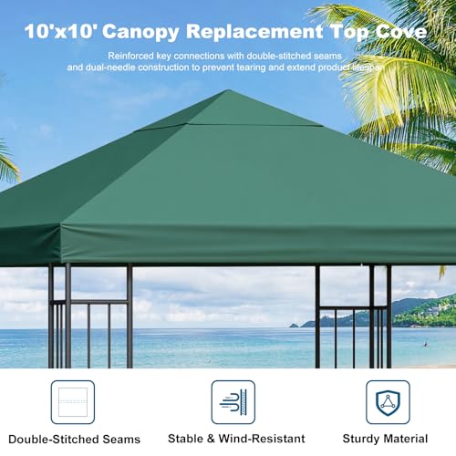 10x10 Gazebo Canopy Replacement Top, 300D High-Density Waterproof Single Layer Gazebo Cover with Heavy Duty Sun Shade Canopy, Folded UV Blocking Canopy Roof for Outdoor Patio Garden Tent Top (Green) - color: Green