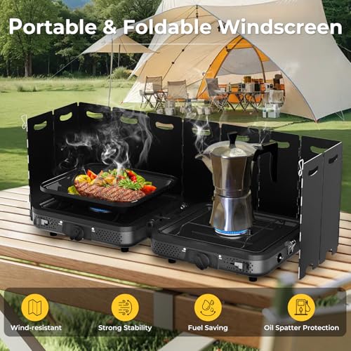 2 Burner Portable Camping Stove Propane, Folding Propane Stove for Camping, Camp Stove with 17,000 BTU,Two Adjustable Burners Gas Camping Stove with Carrying Bag for Outdoor Cooking,BBQ - color: Black