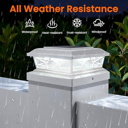 Brightever 4x4 3.5x3.5 Solar Post Cap Lights, 4-Pack Outdoor Solar Powered Fence Post Lights Fit Vinyl/Wood Posts, 2 Modes(Warm/Cool Light), Solar Waterproof Deck Post Lights for Garden, Patio, White - color: White, size: 4 Pack